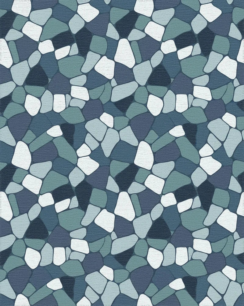 Mottled Blue Stone Mosaic Rug - Cutout View