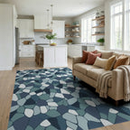Mottled Blue Stone Mosaic Rug Living Room View