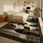 Mountain River Bears Woodland Scene Rug - Bedroom View