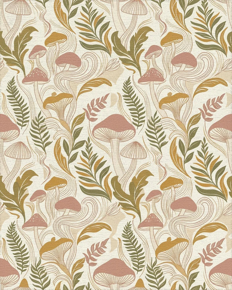 Mushroom Fern Swirl Earthy Tone Rug - Cutout View