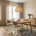 Mushroom Fern Swirl Earthy Tone Rug Dining Room View