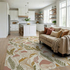 Mushroom Fern Swirl Earthy Tone Rug Living Room View