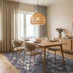 Muted Geometric Abstract Mosaic Rug Dining Room View