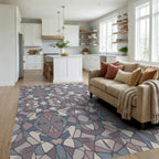 Muted Geometric Abstract Mosaic Rug Living Room View