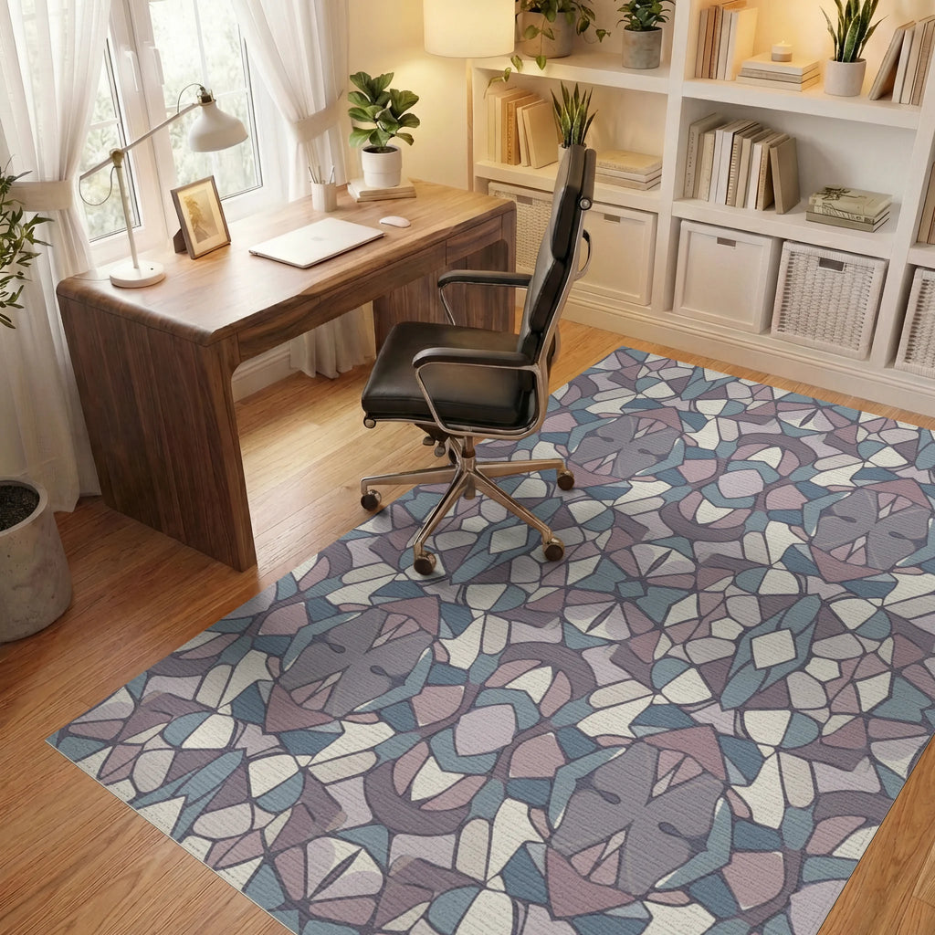 Muted Geometric Abstract Mosaic Rug Office View