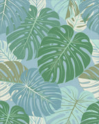 Muted Teal Monstera Leaf Collage Rug - Cutout View