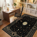 Mystical Black Gold Ornate Moon Rug - Office View