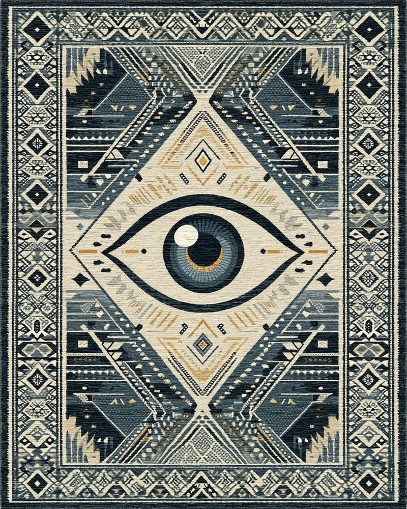 Mystical Blue Eye Tribal Diamond Rug - Cutout View