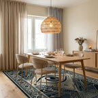 Mystical Blue Eye Tribal Diamond Rug - Dining Room View