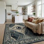 Mystical Blue Eye Tribal Diamond Rug - Living Room View