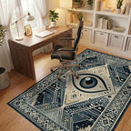 Mystical Blue Eye Tribal Diamond Rug - Office View