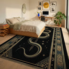 Mystical Gold Serpent Black Celestial Rug - Bedroom View