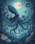 Mystical Navy Octopus Full Moon Rug - Cutout View