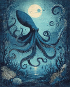 Mystical Navy Octopus Full Moon Rug - Cutout View