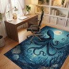 Mystical Navy Octopus Full Moon Rug - Office View
