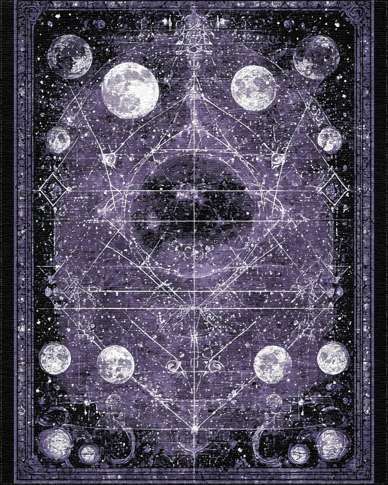 Mystical Purple Celestial Moon Constellation Rug - Cutout View
