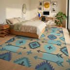 Native Arrow Turquoise Geometric Medallion Rug Bedroom View