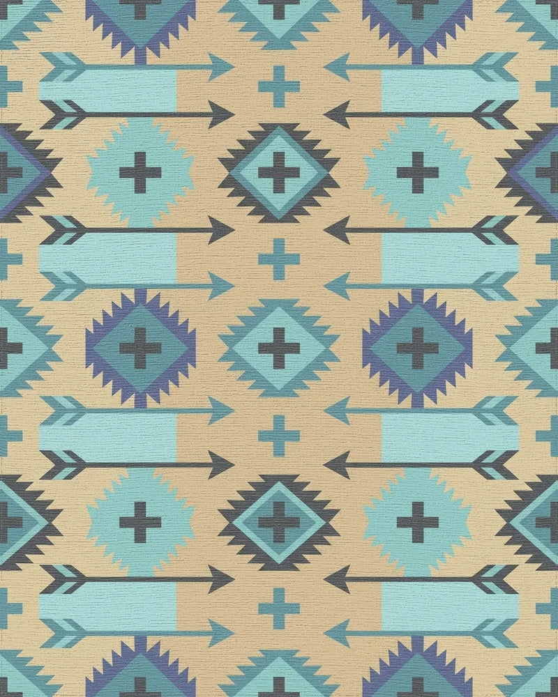 Native Arrow Turquoise Geometric Medallion Rug - Cutout View