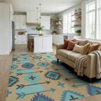 Native Arrow Turquoise Geometric Medallion Rug Living Room View