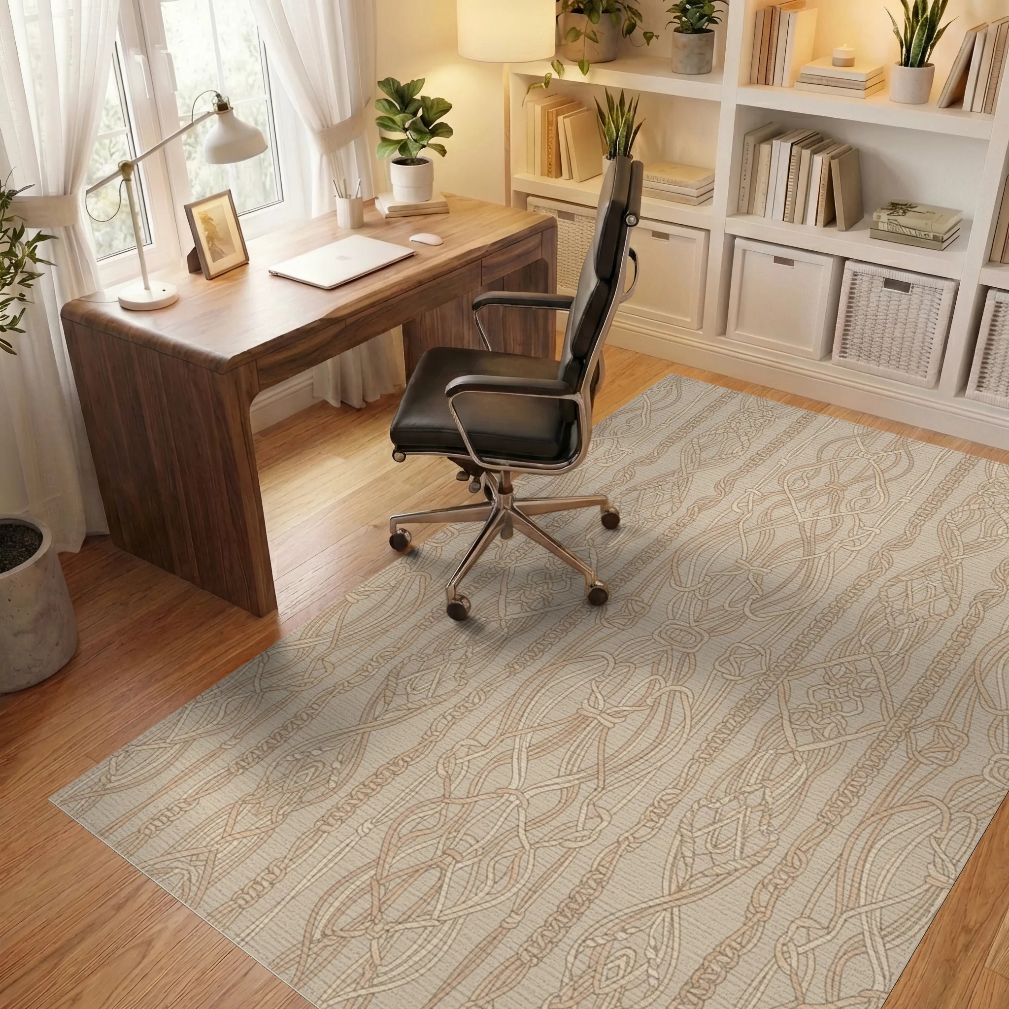 Natural Tan Macrame Wall Hanging Rug Office View