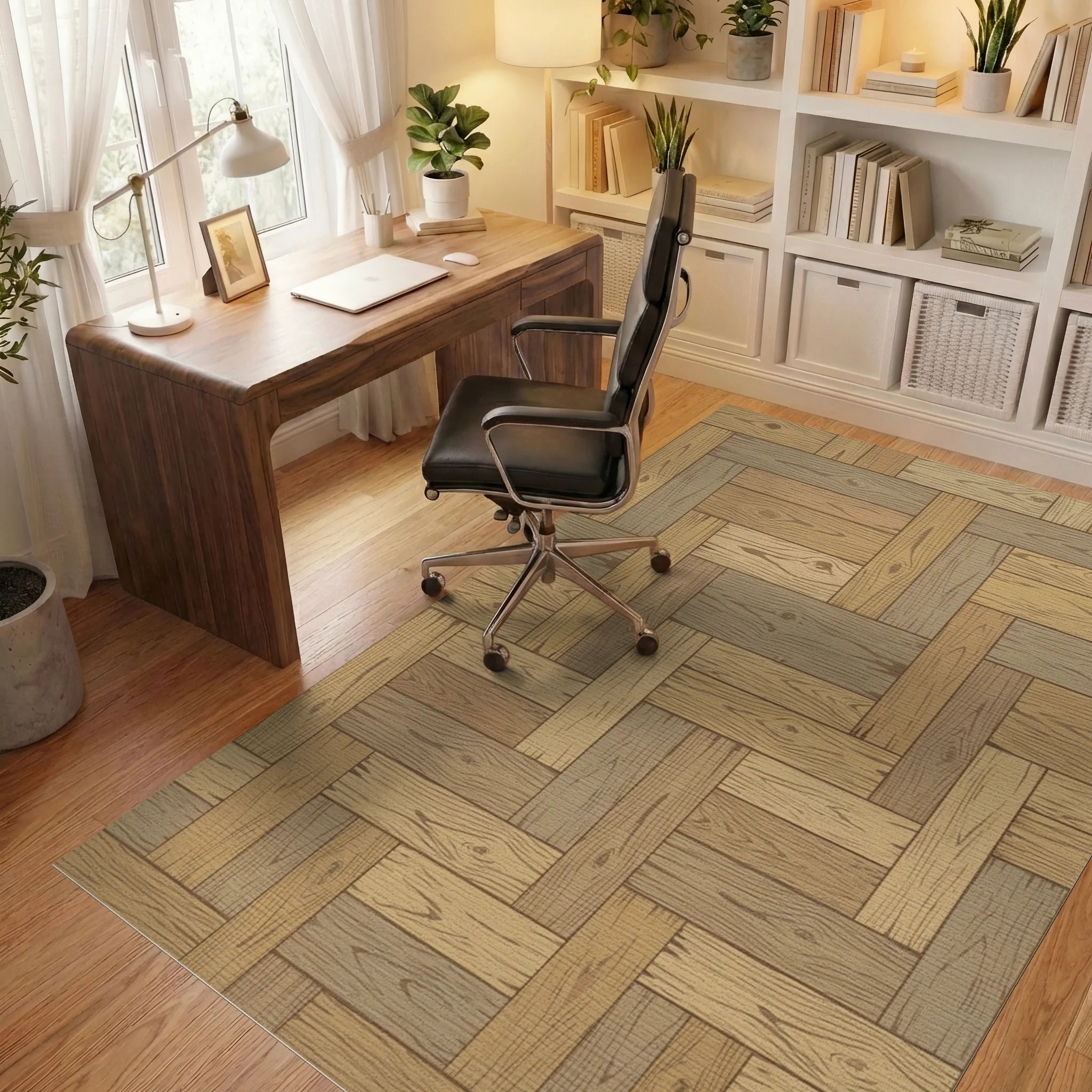Natural Wood Grain Parquet Rug Office View