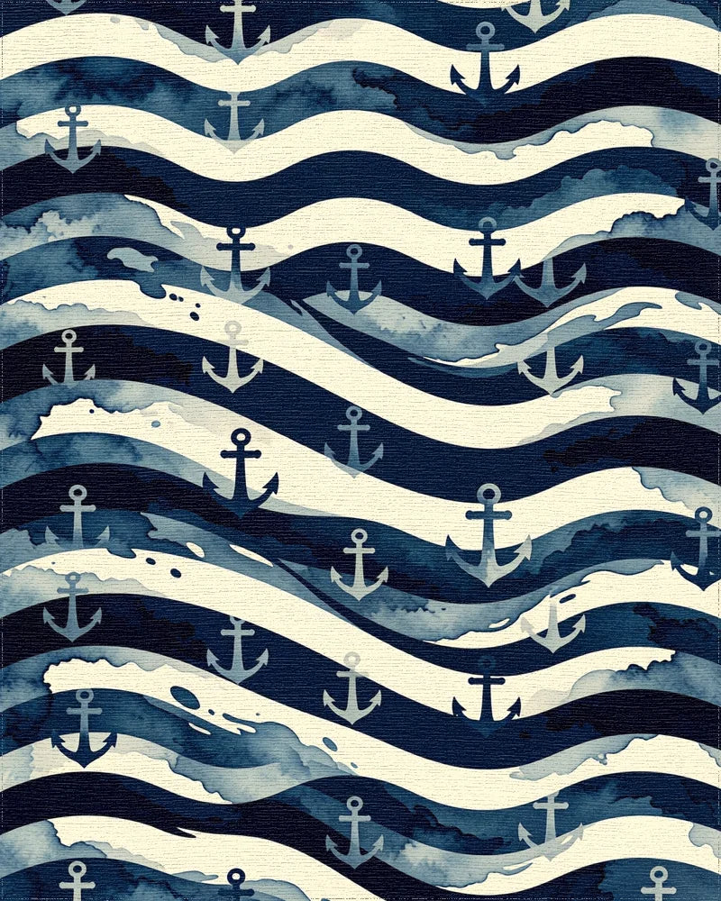 Nautical Anchor Wave Abstraction Rug - Cutout View