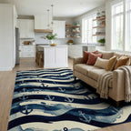 Nautical Anchor Wave Abstraction Rug Living Room View