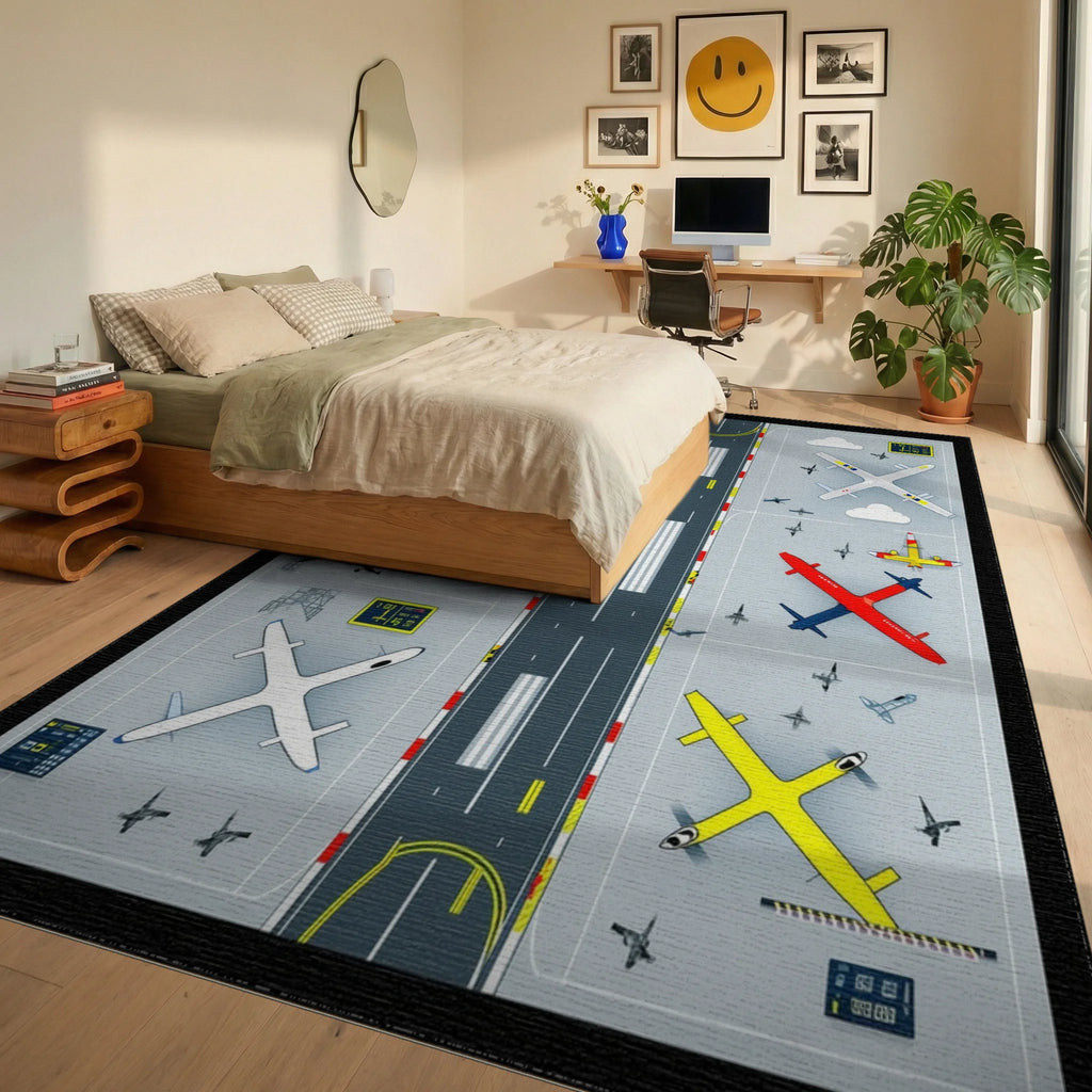 Nautical Aviation Collage Rug - Bedroom View