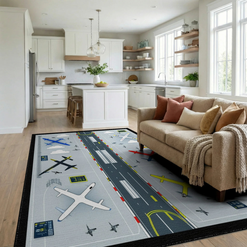 Nautical Aviation Collage Rug - Living Room View