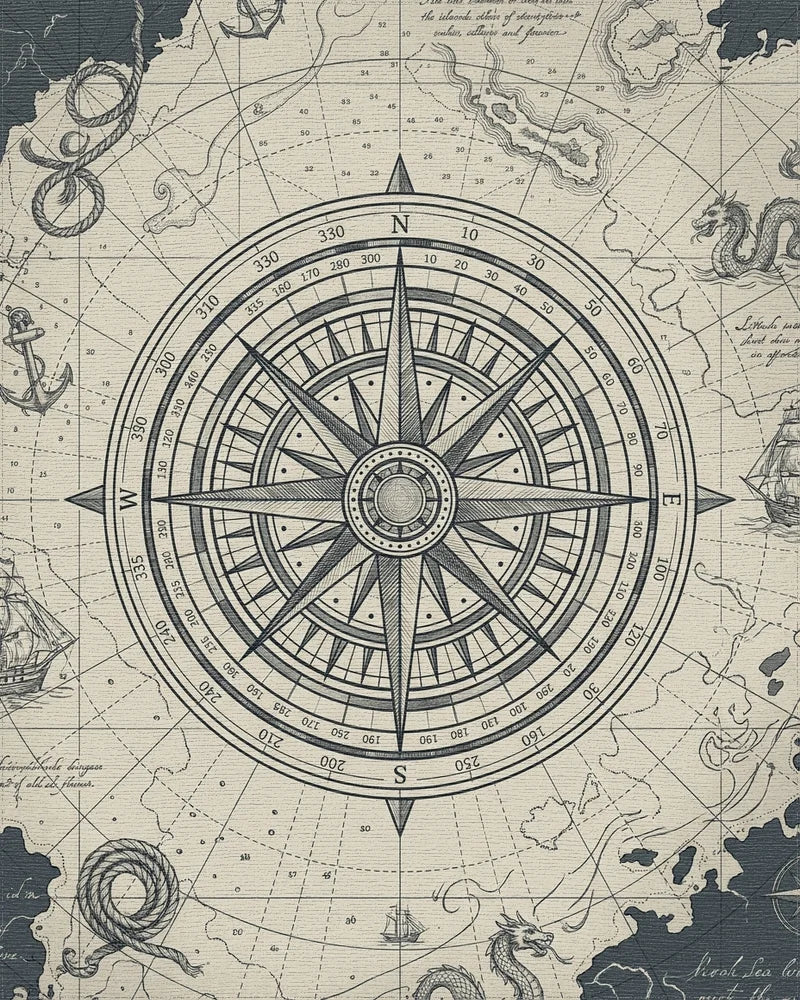 Nautical Compass Map Dragons Rug - Cutout View