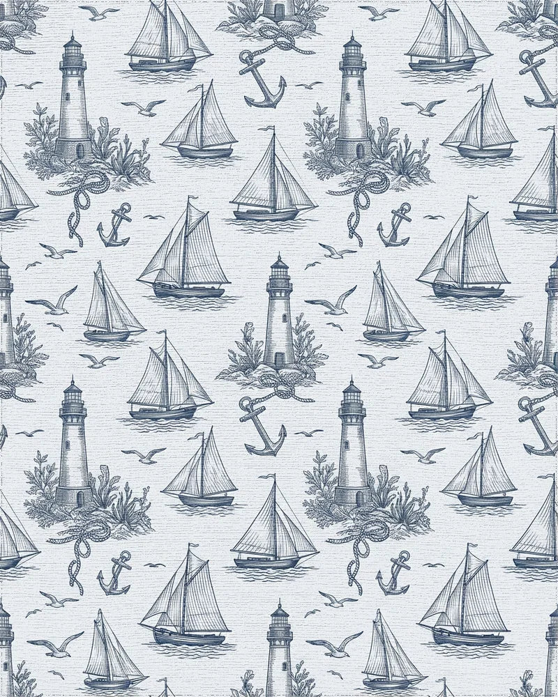 Nautical Lighthouse Sailboat Anchor Collection Rug - Cutout View