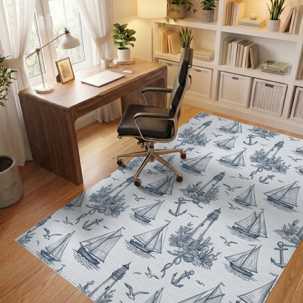 Nautical Lighthouse Sailboat Anchor Collection Rug Office View