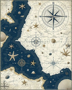 Nautical Map And Starfish Design Rug - Cutout View