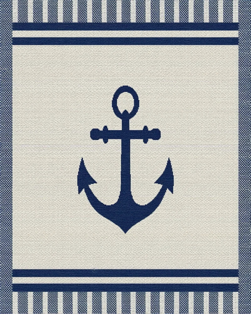 Nautical Navy Anchor Stripe Accent Rug - Cutout View