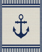 Nautical Navy Anchor Stripe Accent Rug - Cutout View