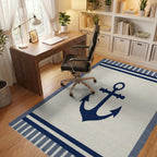 Nautical Navy Anchor Stripe Accent Rug - Office View