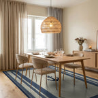 Nautical Navy Anchor Striped Border Rug - Dining Room View