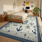 Nautical Navy Anchors Compass Rug - Bedroom View