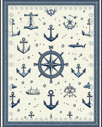 Nautical Navy Anchors Compass Rug - Cutout View