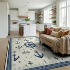 Nautical Navy Anchors Compass Rug - Living Room View