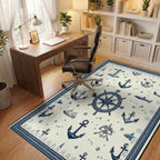 Nautical Navy Anchors Compass Rug - Office View