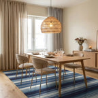 Nautical Navy Blue Striped Comfort Rug Dining Room View