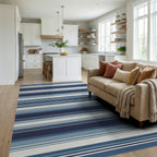 Nautical Navy Blue Striped Comfort Rug Living Room View