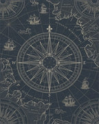 Nautical Navy Compass Rose Ships Rug - Cutout View