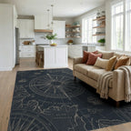 Nautical Navy Compass Rose Ships Rug Living Room View