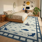 Nautical Navy Sailboats Fish Theme Rug - Bedroom View