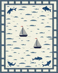 Nautical Navy Sailboats Fish Theme Rug - Cutout View