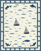 Nautical Navy Sailboats Fish Theme Rug - Cutout View