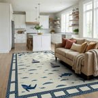 Nautical Navy Sailboats Fish Theme Rug - Living Room View