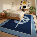 Nautical Navy Starburst Compass Rose Rug - Bedroom View
